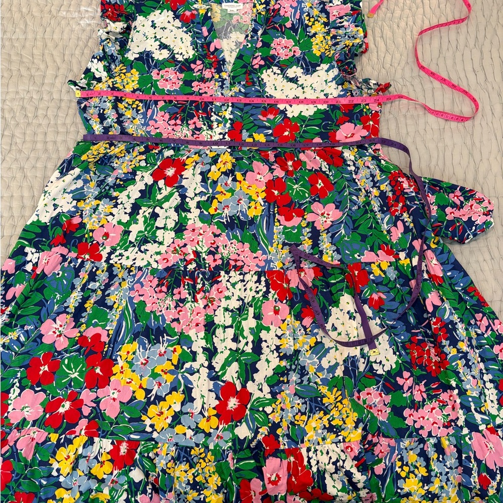 Floral V-Neck Ruffle Sleeve Midi Dress - Blue Multi - Picture 8 of 11